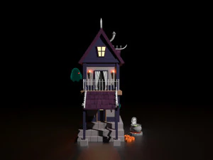 Cartoon Halloween Witchs House Low Poly 3D Model
