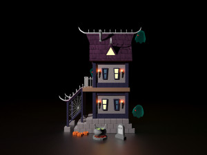 Cartoon Halloween Witchs House Low Poly 3Dモデル