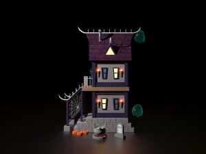 Cartoon Halloween Witchs House Low Poly 3D Model