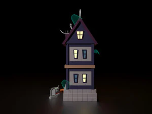 Cartoon Halloween Witchs House Low Poly 3D Model