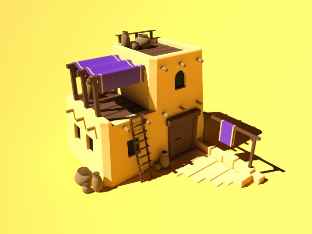 Cute Cartoon Desert House Low Poly Modelo 3D .c4d .max .obj .3ds .fbx .stl .blend 