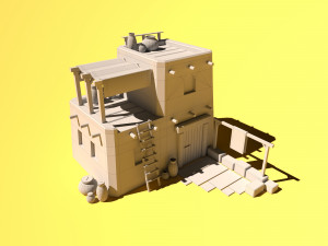 Cute Cartoon Desert House Low Poly Modelo 3D