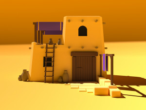Cute Cartoon Desert House Low Poly Modelo 3D