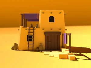 Cute Cartoon Desert House Low Poly 3D Model