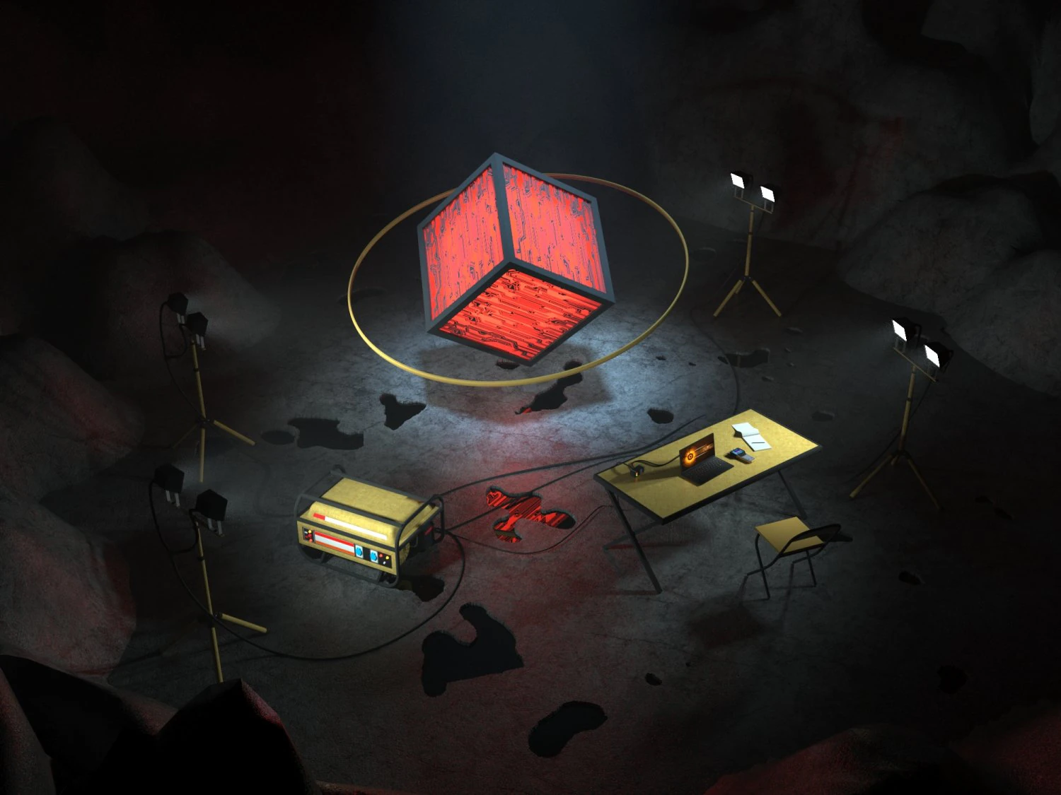 Fantastic Sci-fi Scientific Research Laboratory in a Cave 3D Model .c4d .max .obj .3ds .fbx .stl .blend 