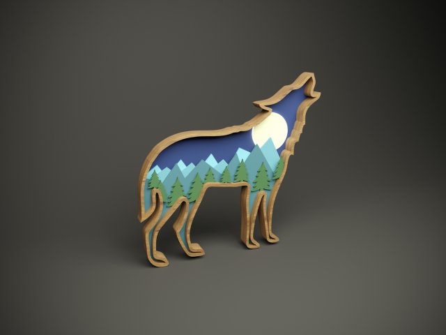 Wood parametric wall wolf model for cnc machine Modello 3D .c4d .max .obj .3ds .fbx .stl .blend 