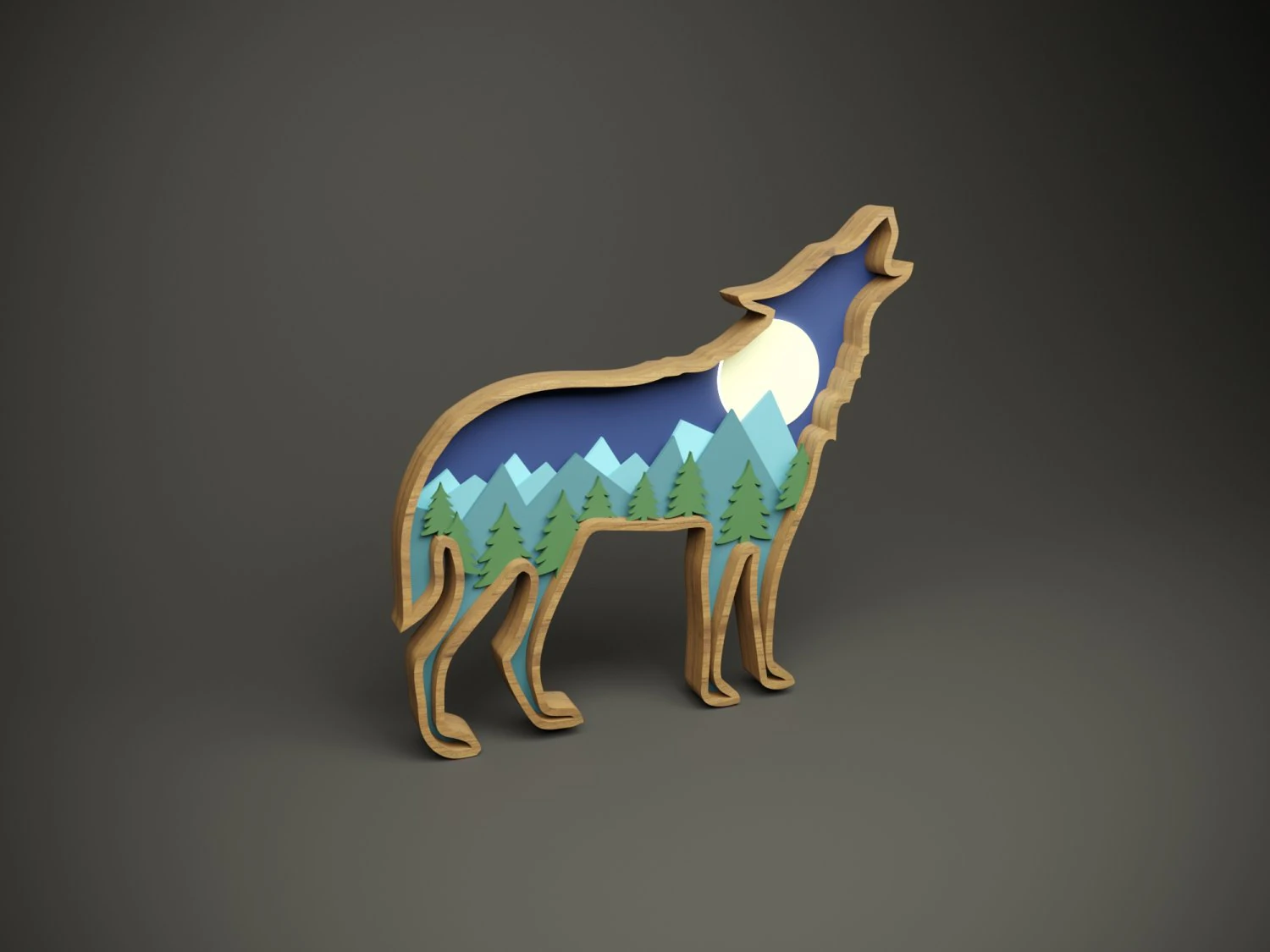 Wood parametric wall wolf model for cnc machine 3D Model .c4d .max .obj .3ds .fbx .stl .blend 