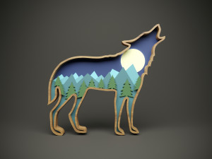 Wood parametric wall wolf model for cnc machine Modello 3D