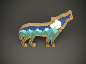 Wood parametric wall wolf model for cnc machine Modello 3D
