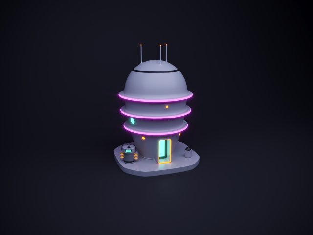 Cute cartoon sci-fi futuristic privat house Low Poly 3D Model .c4d .max .obj .3ds .fbx .stl .blend 