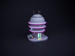 Cute cartoon sci-fi futuristic privat house Low Poly Modèle 3D