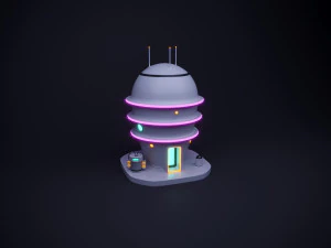 Maison priv&eacute;e futuriste de science-fiction de dessin anim&eacute; mignon Low Poly Modèle 3D