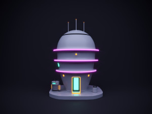 Cute cartoon sci-fi futuristic privat house Low Poly 3D Model