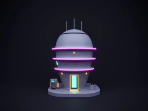 Cute cartoon sci-fi futuristic privat house Low Poly 3D Model