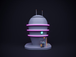 Cute cartoon sci-fi futuristic privat house Low Poly 3D Model