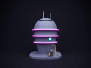 Cute cartoon sci-fi futuristic privat house Low Poly 3D Model