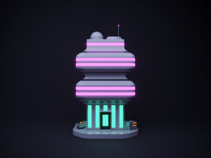 Cute cartoon sci-fi futuristic privat house Low Poly v2 Modèle 3D