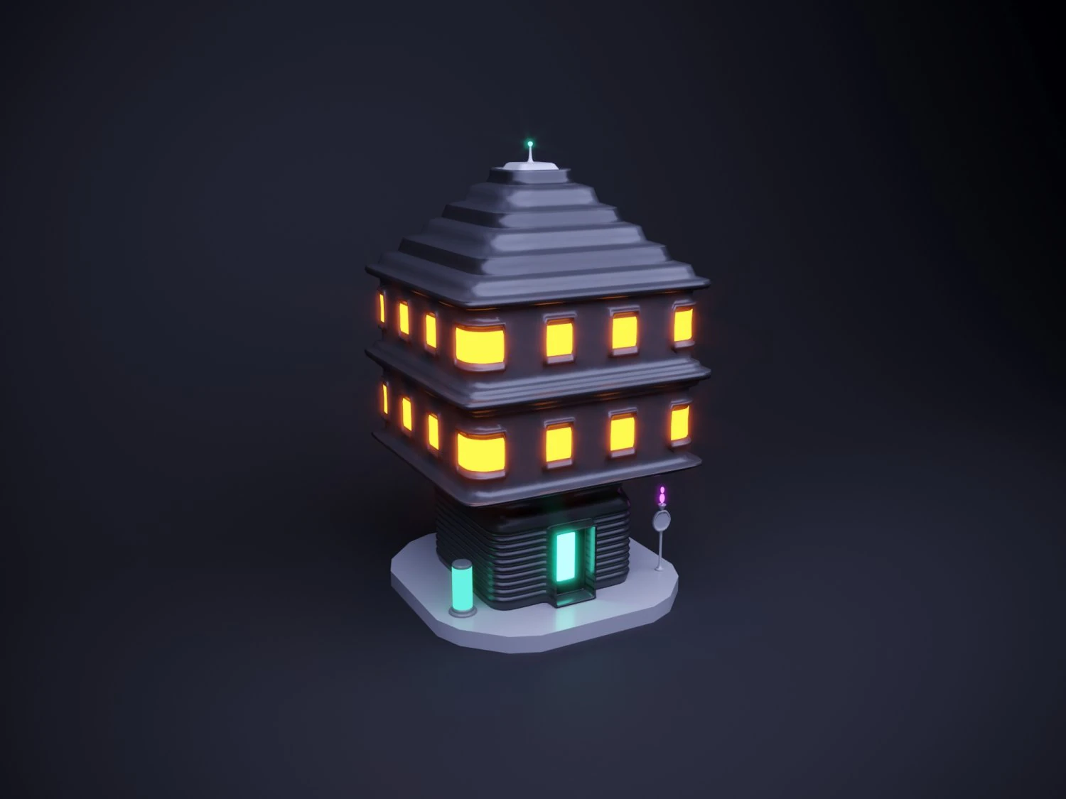 Cute cartoon sci-fi futuristic privat house Low Poly variation 3 3D Model .c4d .max .obj .3ds .fbx .stl .blend