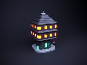 Cute cartoon sci-fi futuristic privat house Low Poly variation 3 Modèle 3D