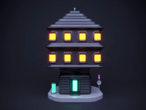 Cute cartoon sci-fi futuristic privat house Low Poly variation 3 3D Model