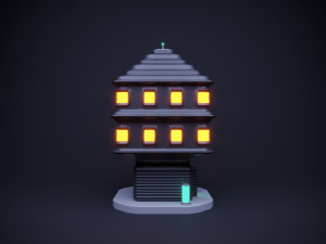 Cute cartoon sci-fi futuristic privat house Low Poly variation 3 Model 3D