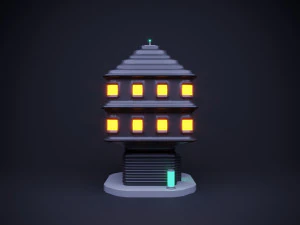 Cute cartoon sci-fi futuristic privat house Low Poly variation 3 3D Model