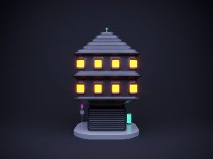 Cute cartoon sci-fi futuristic privat house Low Poly variation 3 Model 3D