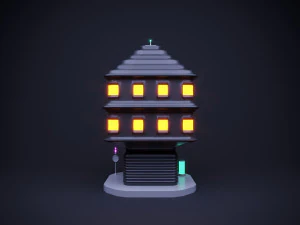Cute cartoon sci-fi futuristic privat house Low Poly variation 3 3D Model
