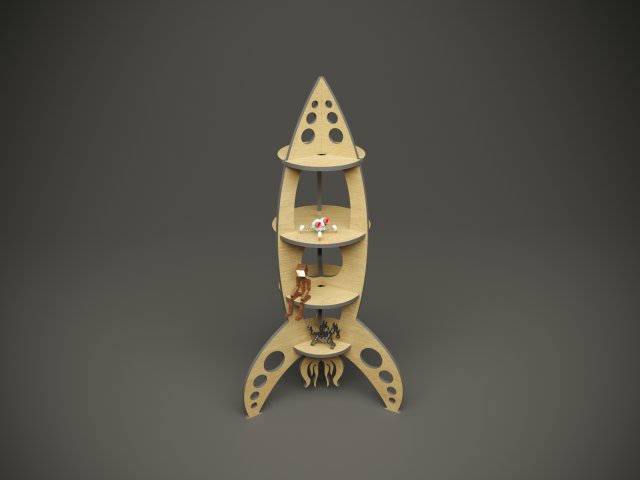 Wood parametric rocket childrens shelf model for cnc machine 3D Model .c4d .max .obj .3ds .fbx .stl .blend 