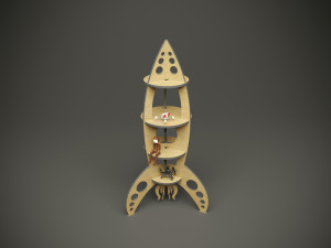 Wood parametric rocket childrens shelf model for cnc machine 3D Model