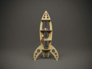Wood parametric rocket childrens shelf model for cnc machine 3D Model