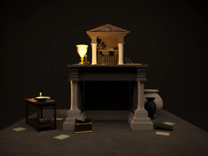 Ancient dilapidated historians desk low poly 3D Model