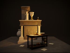 Ancient dilapidated historians desk low poly 3D Model