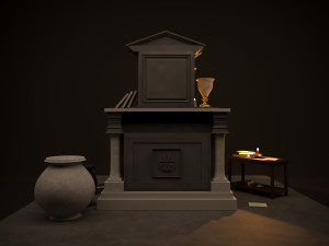 Ancient dilapidated historians desk low poly 3D Model