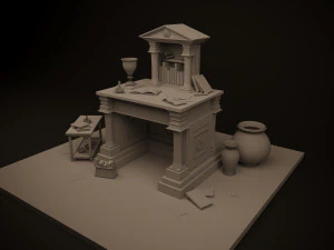 Ancient dilapidated historians desk low poly 3D Model