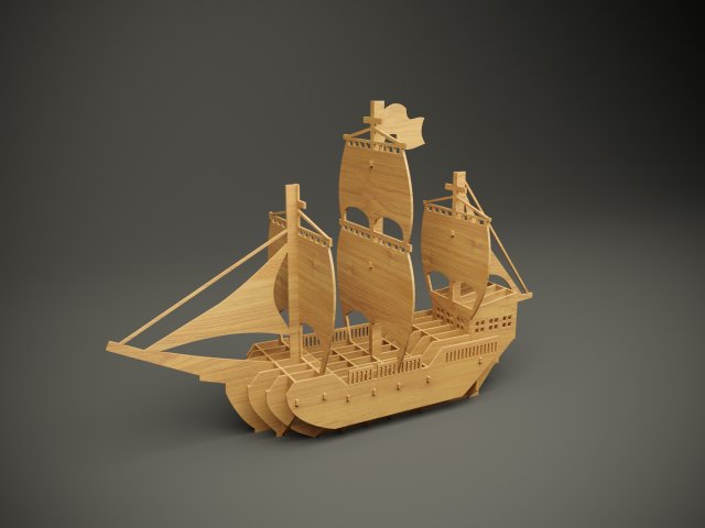 Wood parametric decor sailing ship model for cnc Modello 3D .c4d .max .obj .3ds .fbx .stl .blend 