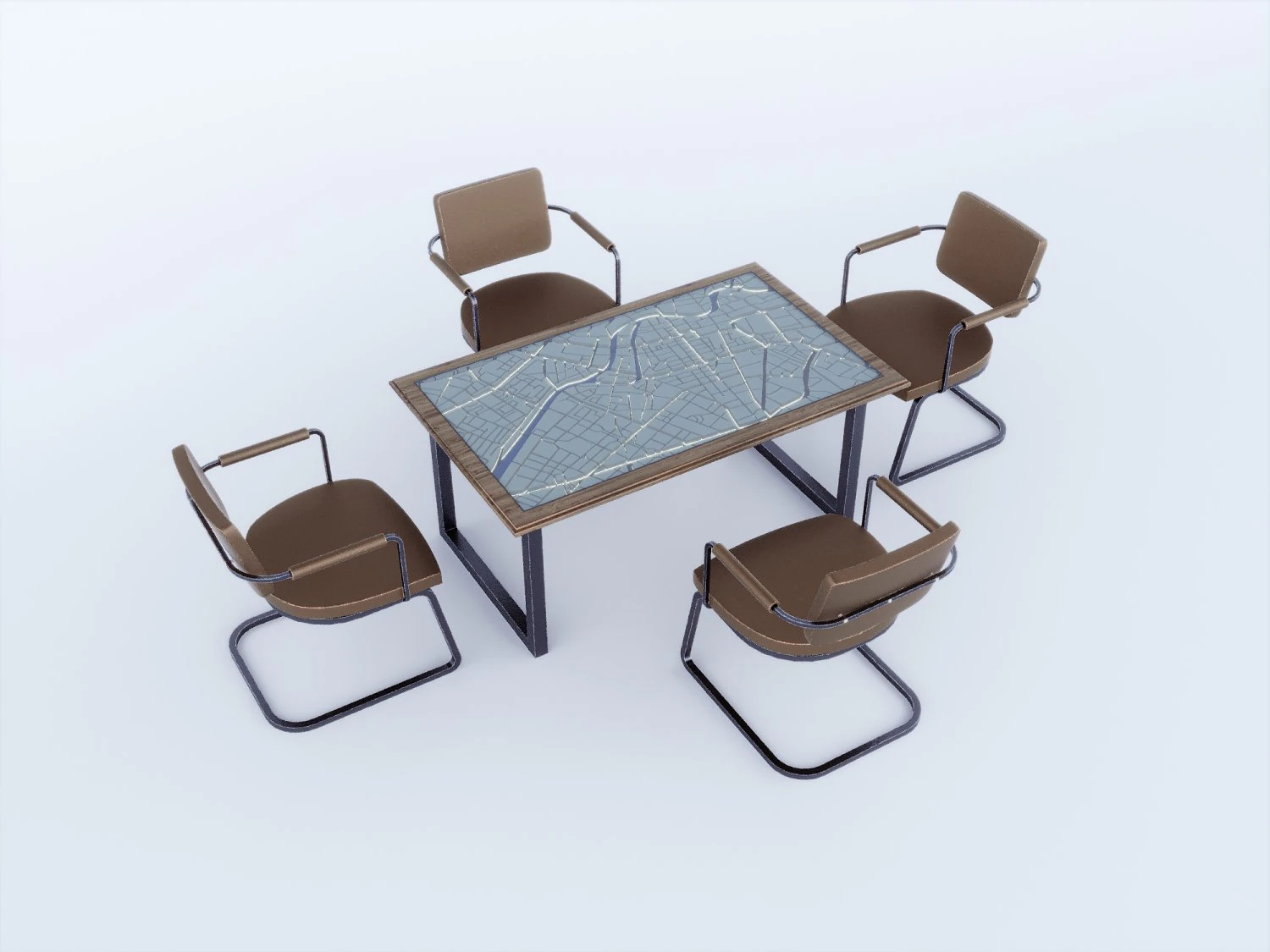 Furniture office table with map 3D Model .c4d .max .obj .3ds .fbx .stl .blend 