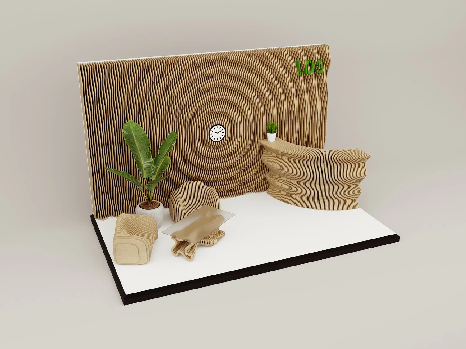 参数化木制家具办公套件-接待处 3D 模型 .c4d .max .obj .3ds .fbx .stl .blend 