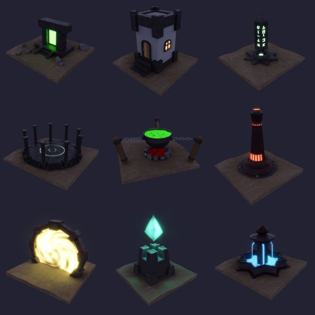 Dark low poly fantasy set model Modèle 3D .c4d .max .obj .3ds .fbx .stl .blend 