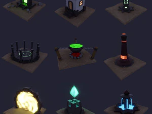 डार्क लो पॉली फंतासी सेट मॉडल 3D मॉडल