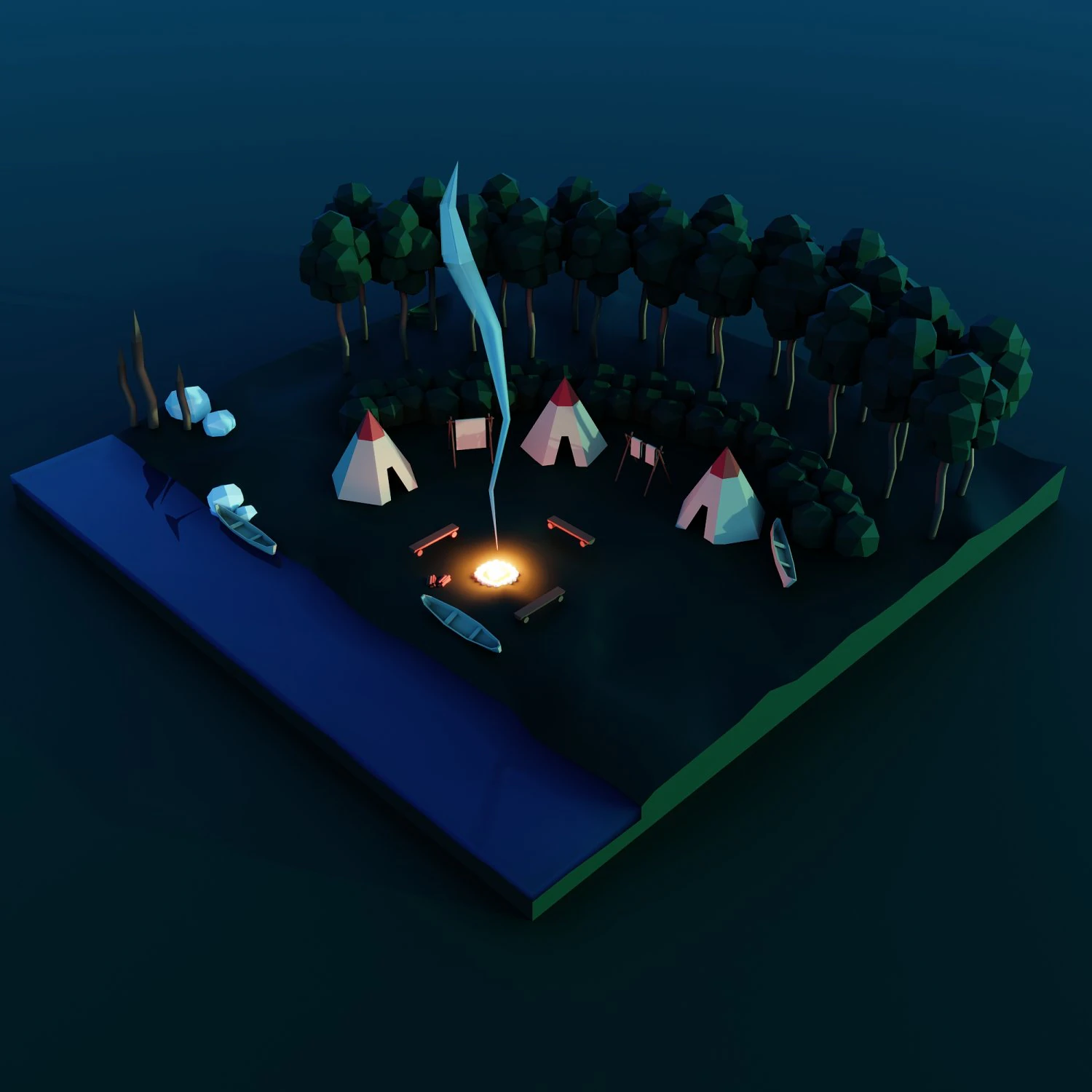 Low poly cartoon outdoor camp scene 3D Model .c4d .max .obj .3ds .fbx .stl .blend 