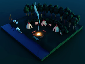 Low poly cartoon outdoor camp scene Modelo 3D