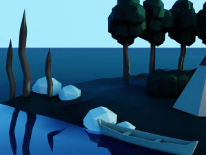 Low poly cartoon outdoor camp scene 3D Model