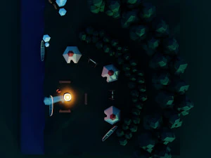 Low poly cartoon outdoor camp scene 3D Model