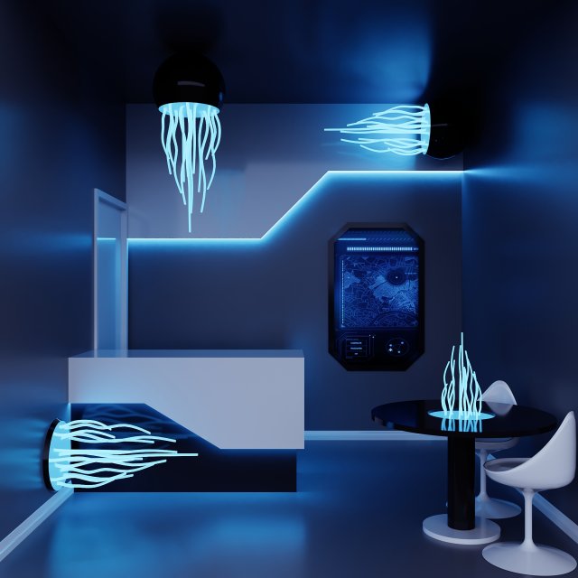 Scifi cyber futuristic jellyfish design reception 3Dモデル .c4d .max .obj .3ds .fbx .stl .blend 