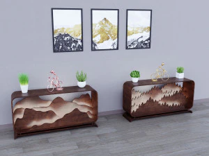 Parametryczny stojak drewniany z krajobrazem g&oacute;r i lasu Model 3D