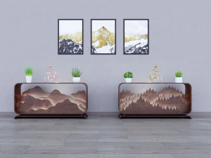 Parametric Wood Stand with a landscape of mountains and forest 3D Model
