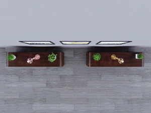 Parametric Wood Stand with a landscape of mountains and forest 3D Model