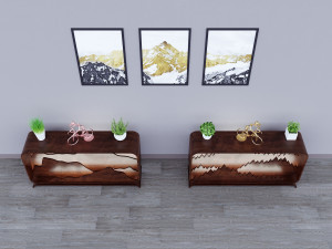 Parametric Wood Stand with a landscape of mountains and forest Model 3D