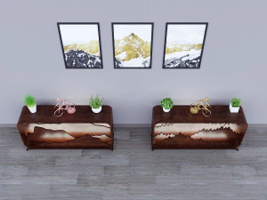 Parametric Wood Stand with a landscape of mountains and forest 3D Model